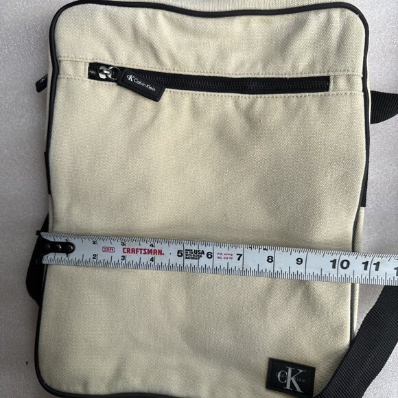 Calvin Klein Beige Canvas Crossbody Bag With Black Strap & Zipper - Picture 10 of 12